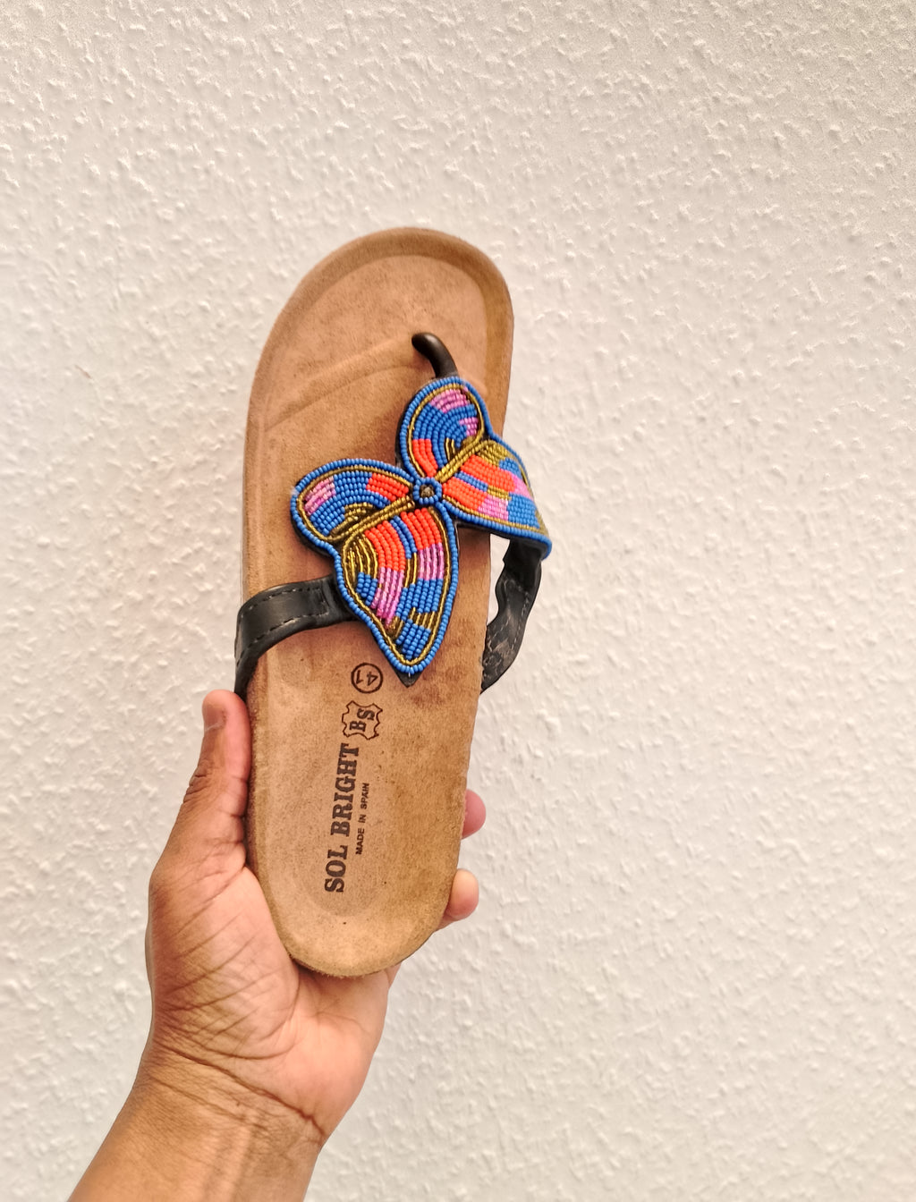 Semelles Véritable en cuir et aux Perles Papillons