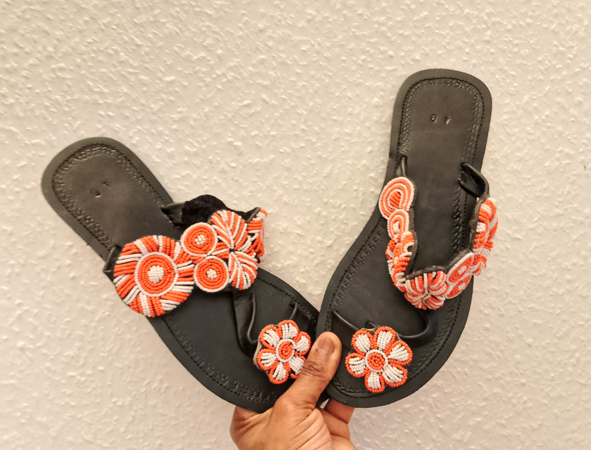 Sandale massai en cuir noir