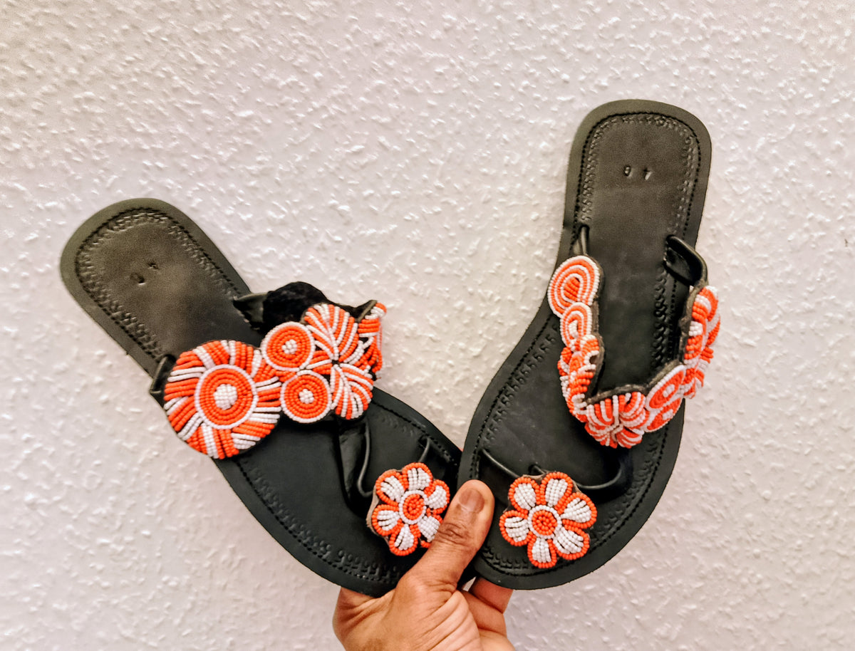 Sandale massai en cuir noir