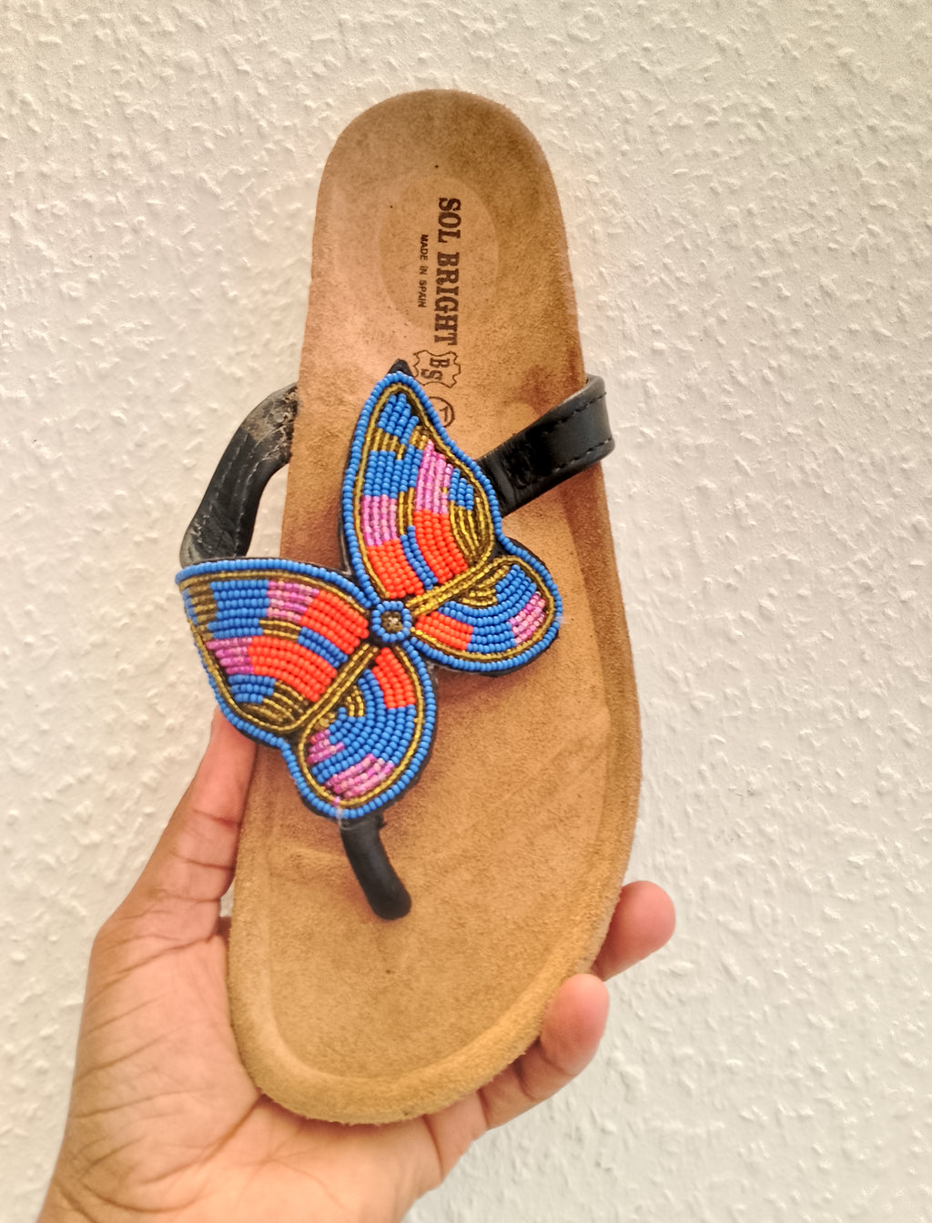Semelles Véritable en cuir et aux Perles Papillons